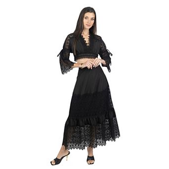 Emily Guipure Lace Top & Maxi Skirt Set In Black