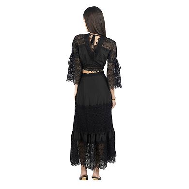 Emily Guipure Lace Top & Maxi Skirt Set In Black