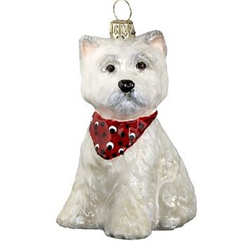 Joy To The World West Highland Terrier Westie Puppy Bandana Dog Polish Glass Christmas Ornament