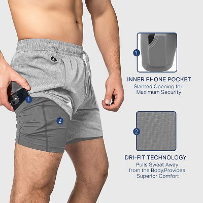 Zilpu Mens Quick Dry Athletic Performance Shorts with Zipper