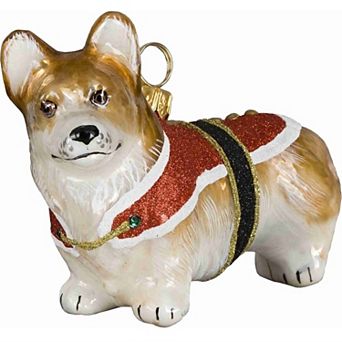 Joy To The World Pembroke Welsh Corgi Santa Paws Dog Polish Glass Christmas Ornament Decoration
