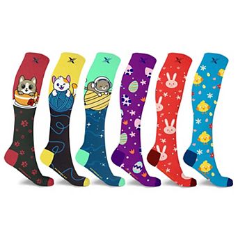 Bunny, Chicks And Pets Love Expressive Knee-high Compression Socks - 6 Pair
