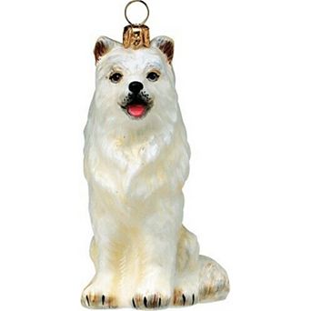 Joy To The World Samoyed Dog Polish Blown Glass Christmas Ornament Decoration Made In Poland