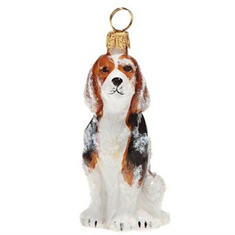 Joy To The World Snowy Snow Covered Beagle Dog Polish Glass Christmas Tree Ornament Pet New