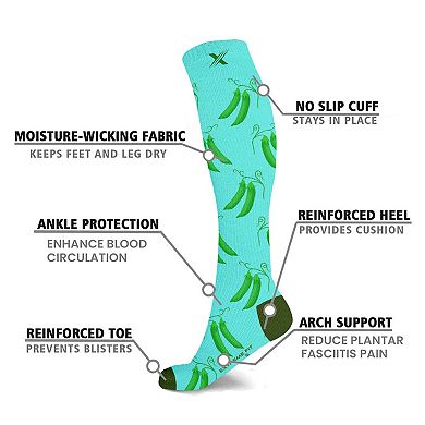 Nature And Fruity Prints Knee-high Compression Socks - 6 Pair