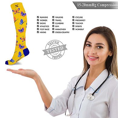 Nature And Fruity Prints Knee-high Compression Socks - 6 Pair
