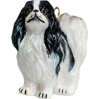 Joy To The World Japanese Chin Or Spaniel Standing Dog Polish Glass Christmas Ornament Decoration