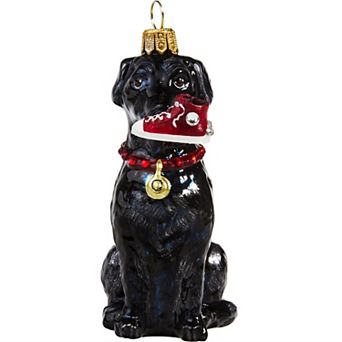 Joy To The World Black Lab With High Top Sneaker Polish Glass Christmas Tree Ornament Labrador