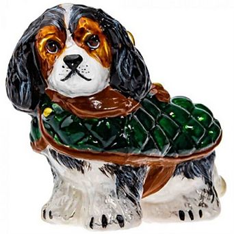 Joy To The World Tri Color Cavalier King Charles Spaniel In Quilted Coat Polish Glass Ornament