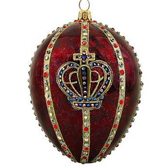 Joy To The World Glitterazzi Red Crown Jeweled Egg Polish Glass Christmas Tree Ornament Royal New