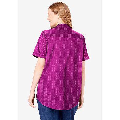 Woman Within Plus Size Short-Sleeve Cotton Campshirt