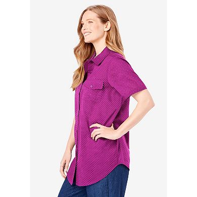Woman Within Plus Size Relaxed Fit Cotton Camp Shirt