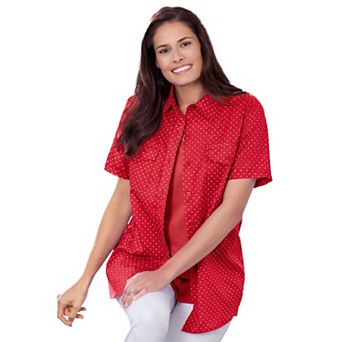 Woman Within Plus Size Short-Sleeve Cotton Campshirt