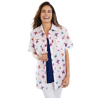 Woman Within Plus Size Short-Sleeve Cotton Campshirt