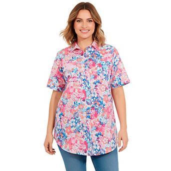 Woman Within Plus Size Relaxed Fit Cotton Camp Shirt