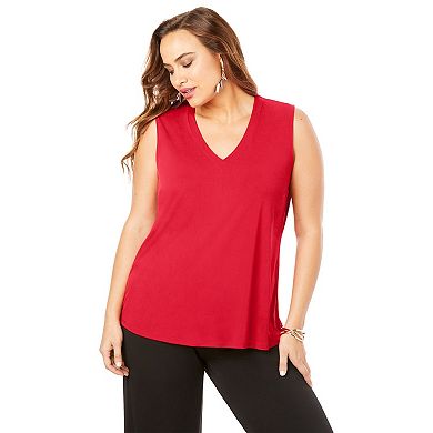 Roaman's Women's Plus Size Ultrasmooth Fabric V Neck Tank