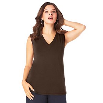 Roaman's Women's Plus Size Ultrasmooth Fabric V Neck Tank