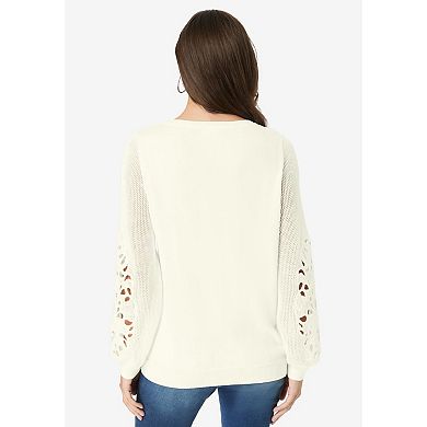 Roaman's Women's Plus Size Plus Size Pullover Sweater With Cutout Detail