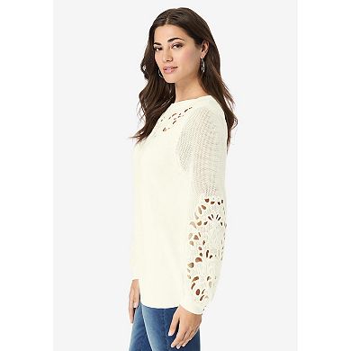 Roaman's Women's Plus Size Pullover Sweater With Cutout Detail