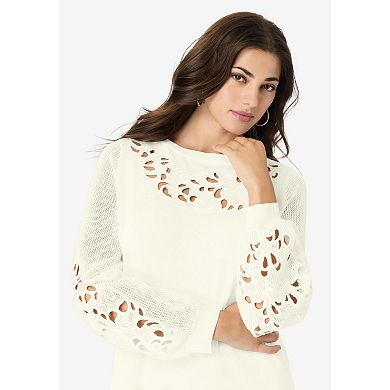 Roaman's Women's Plus Size Pullover Sweater With Cutout Detail