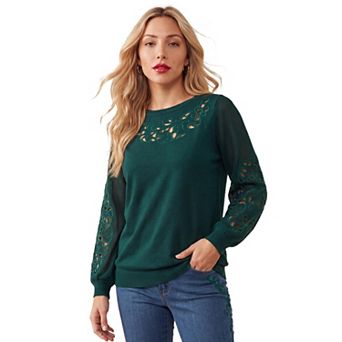 Roaman's Women's Plus Size Pullover Sweater With Cutout Detail