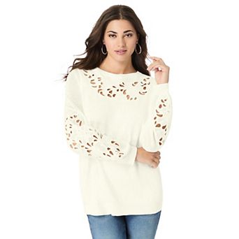 Roaman's Women's Plus Size Plus Size Pullover Sweater With Cutout Detail