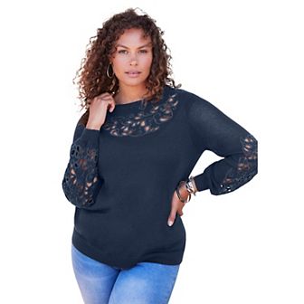 Roaman's Women's Plus Size Plus Size Pullover Sweater With Cutout Detail