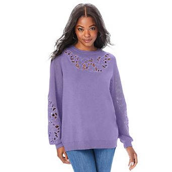 Roaman's Women's Plus Size Plus Size Pullover Sweater With Cutout Detail