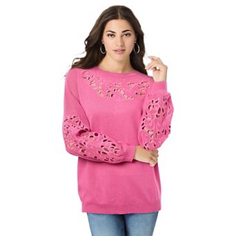 Roaman's Women's Plus Size Plus Size Pullover Sweater With Cutout Detail