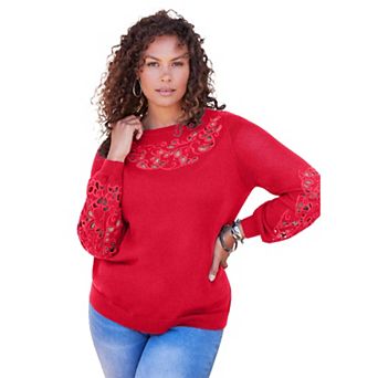 Roaman's Women's Plus Size Plus Size Pullover Sweater With Cutout Detail