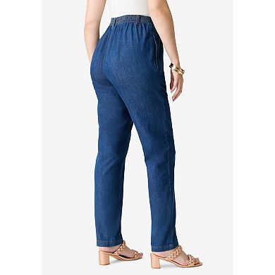 Roaman's Women's Plus Size Petite Easy-Wear Straight Leg Jean