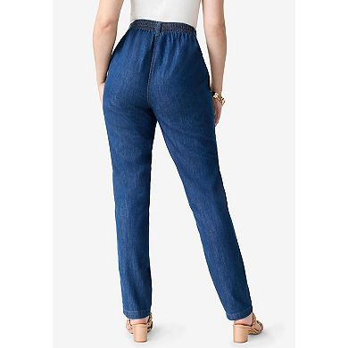 Roaman's Women's Plus Size Petite Easy-Wear Straight Leg Jean