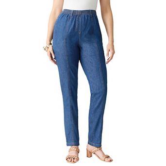 Roaman's Women's Plus Size Petite Plus Size Easy-Wear Straight Leg Jean