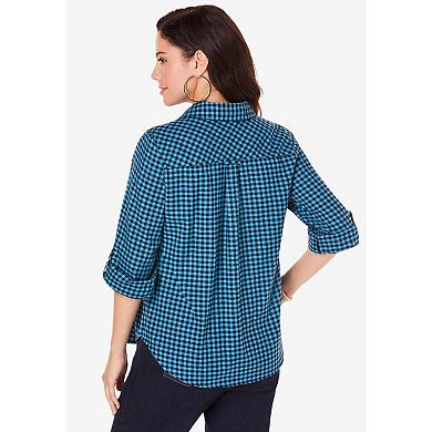 Roaman's Women's Plus Size Classic Plaid Button-Front Shirt