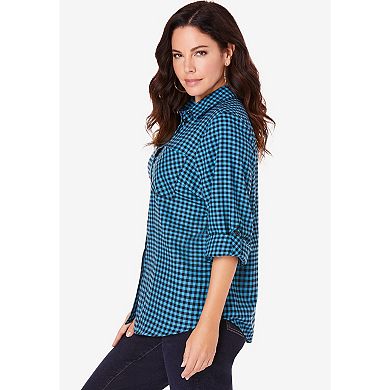 Roaman's Women's Plus Size Classic Plaid Button-Front Shirt