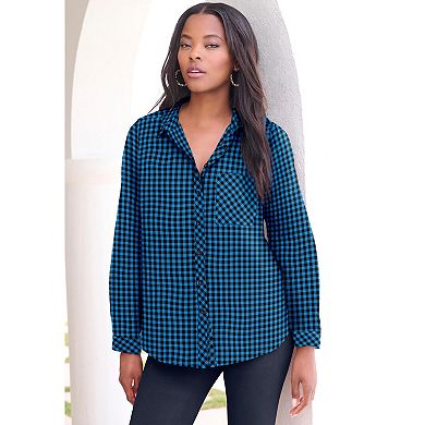 Roaman's Women's Plus Size Classic Plaid Button-Front Shirt