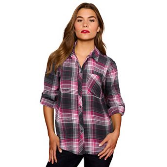 Roaman's Women's Plus Size Classic Plaid Button-Front Shirt