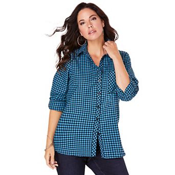 Roaman's Women's Plus Size Classic Plaid Button-Front Shirt