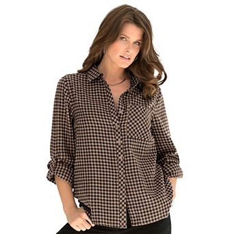 Roaman's Women's Plus Size Classic Plaid Button-Front Shirt