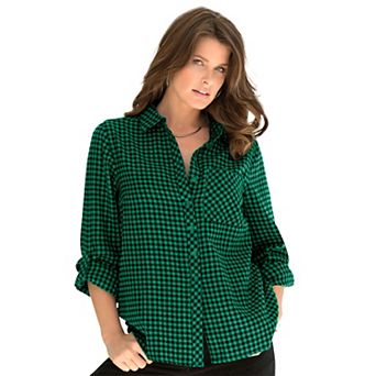 Roaman's Women's Plus Size Classic Plaid Button-Front Shirt