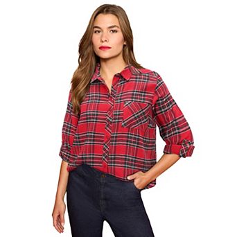 Roaman's Women's Plus Size Classic Plaid Button-Front Shirt