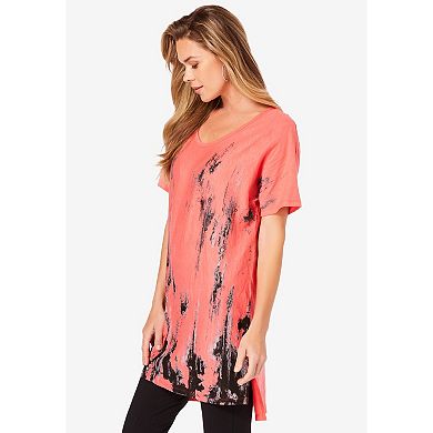 Roaman's Women's Plus Size Printed Slub Tunic Top