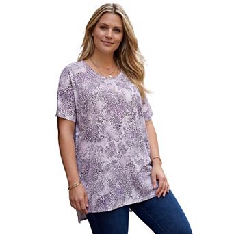 Roaman's Women's Plus Size Printed Slub Tunic Top