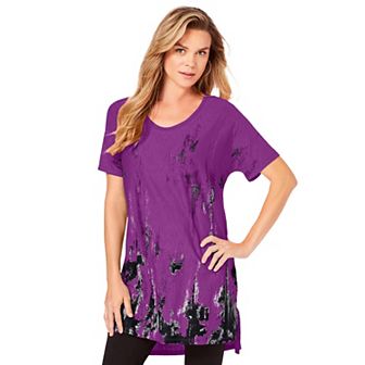 Roaman's Women's Plus Size Plus Size Printed Slub Tunic Top