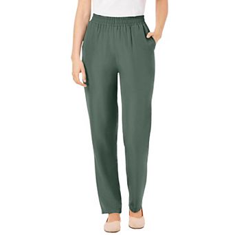 Woman Within Plus Size Woven Hassle-Free Pull-On Pants