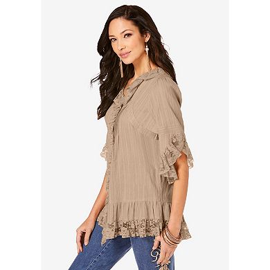 Roaman's Women's Plus Size Whitney Lace Shirt