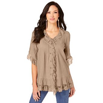 Roaman's Women's Plus Size Whitney Lace Shirt