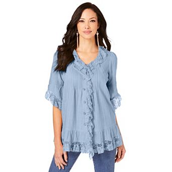 Roaman's Women's Plus Size Whitney Lace Shirt