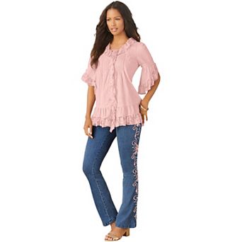 Roaman's Women's Plus Size Whitney Lace Shirt