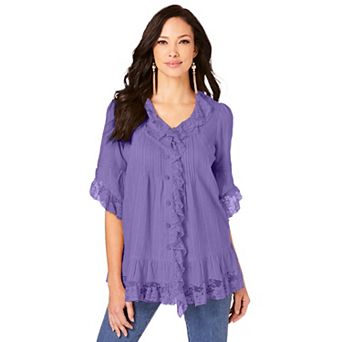 Roaman's Women's Plus Size Whitney Lace Shirt
